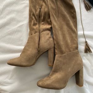 Taupe Thigh High Heeled Boots